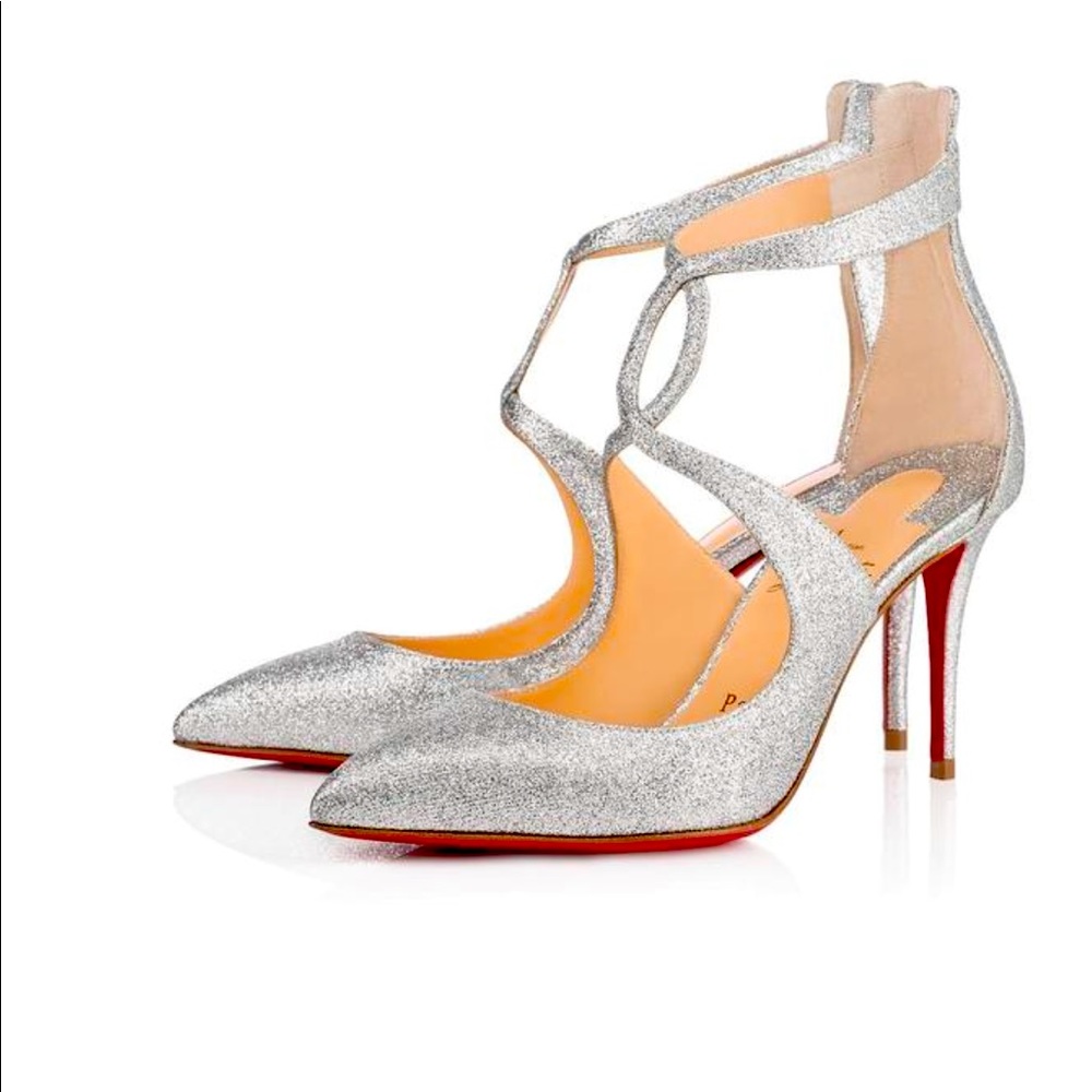 Christian Louboutin Rosas 85 Glitter Mini Silver Size 36.5
